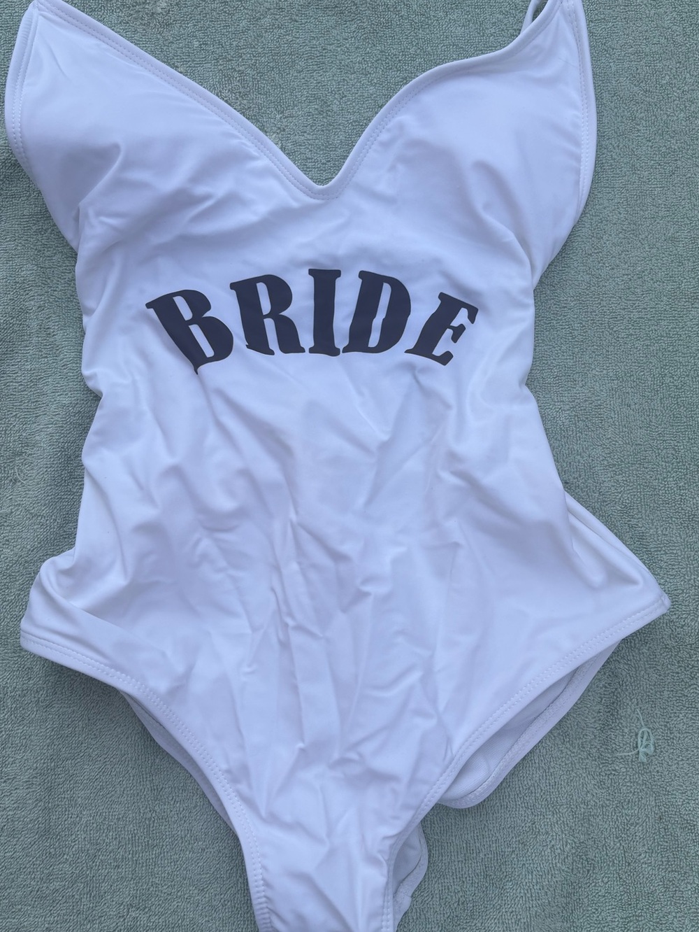White 'Bride' One-Piece Swimsuit for women - says bride great for a wedding